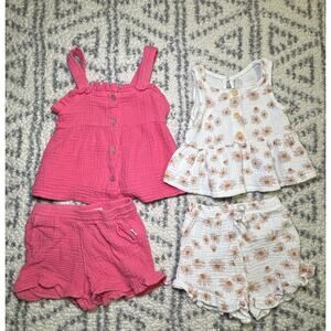 Baby Girls 2 Piece Outfit Set Bundle Summer Size 18months. Pink Floral Cotton